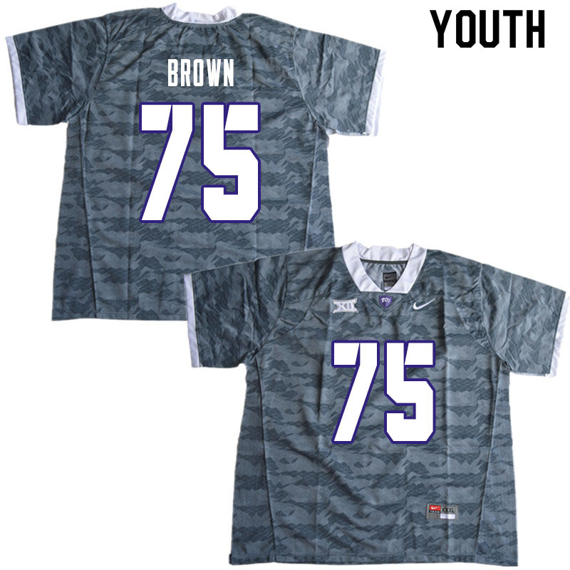 Youth #75 Brannon Brown TCU Horned Frogs College Football Jerseys Sale-Gray - Click Image to Close